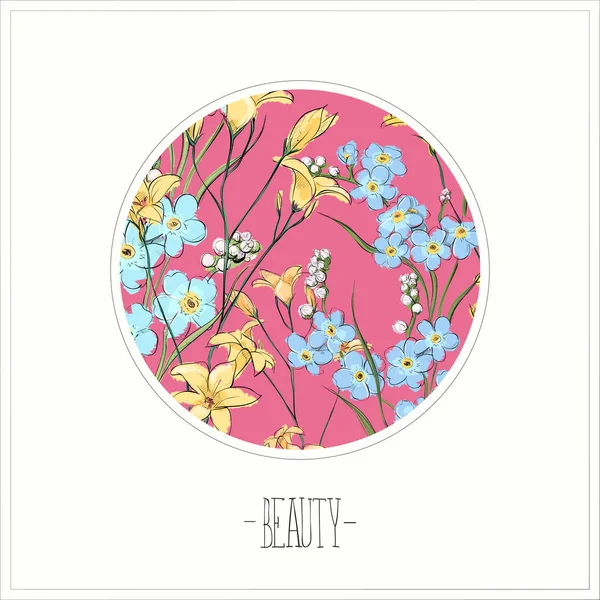 Tarjeta floral.Estilo de boceto. Ilustración vectorial . — Vector de stock