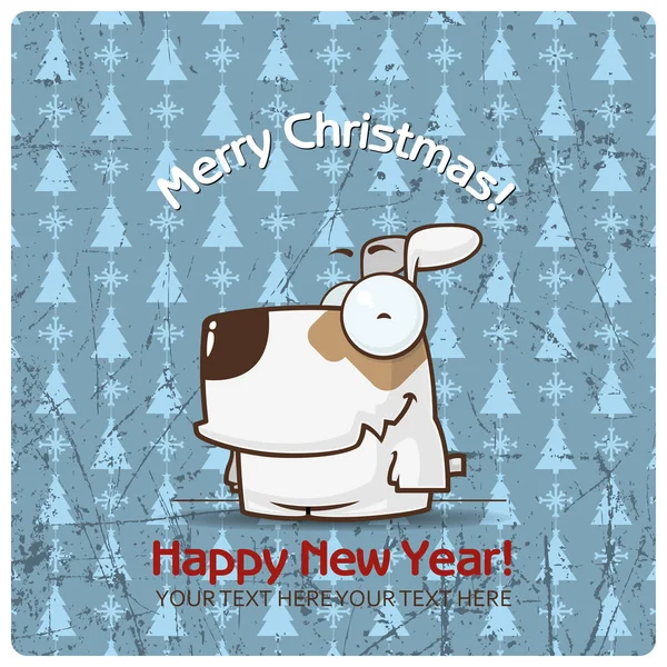 Tarjeta de felicitación de Navidad con perrito de dibujos animados. Ilustración vectorial — Vector de stock