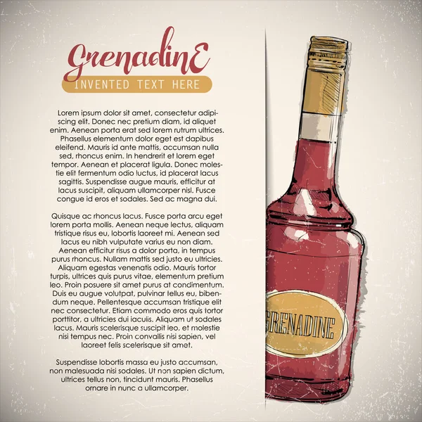 Hand Getekende Banner Met Tekst Fles Grenadine Vector Illustratie — Stockvector