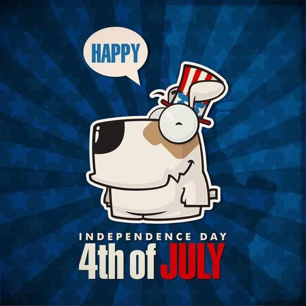 Happy 4th of July sticker card with cartoon dog. Vector illustra — Stock Vector