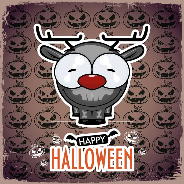Halloween Cartão Saudação Com Veados Dos Desenhos Animados Ilustração Vetorial — Vetor de Stock