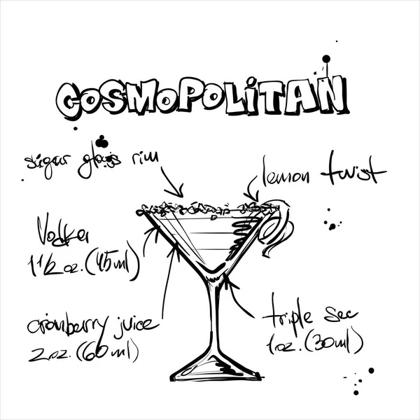 Hand drawn illustration of cocktail. COSMOPOLITAN. Vector collec — Stock Vector