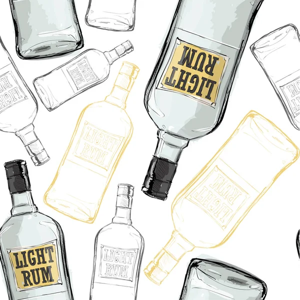 Tangan Digambar Pola Dengan Botol Rum Ringan Ilustrasi Vektor - Stok Vektor