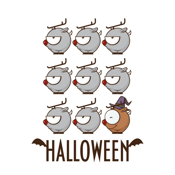 Halloween Greeting Card Cartoon Deer Vector Illustration — Stock Vector