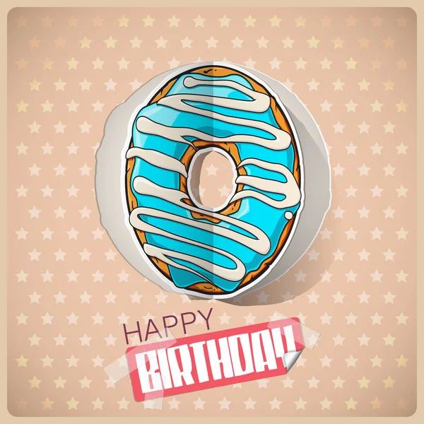 Cartão de aniversário com donut de desenhos animados cortado do papel. Ve —  Vetores de Stock