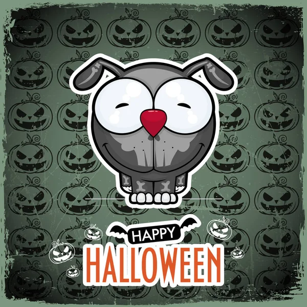 Halloween Gratulationskort Med Tecknad Hund Vektor Illustration — Stock vektor