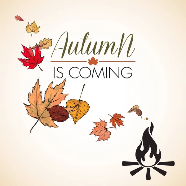 秋は火と葉のベクトルイラストが来ています — ストックベクタ