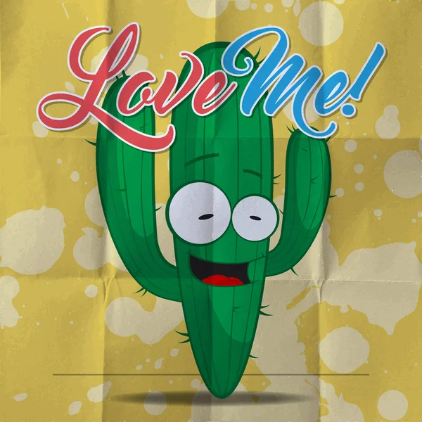 Biglietto Romantico Con Divertente Cartone Animato Cactus Piace Iscrizione Illustrazione — Vettoriale Stock