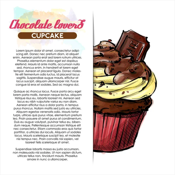Handritad Illustration Chokladcupcake Affisch Skiss Stil Vektor Illustration — Stock vektor