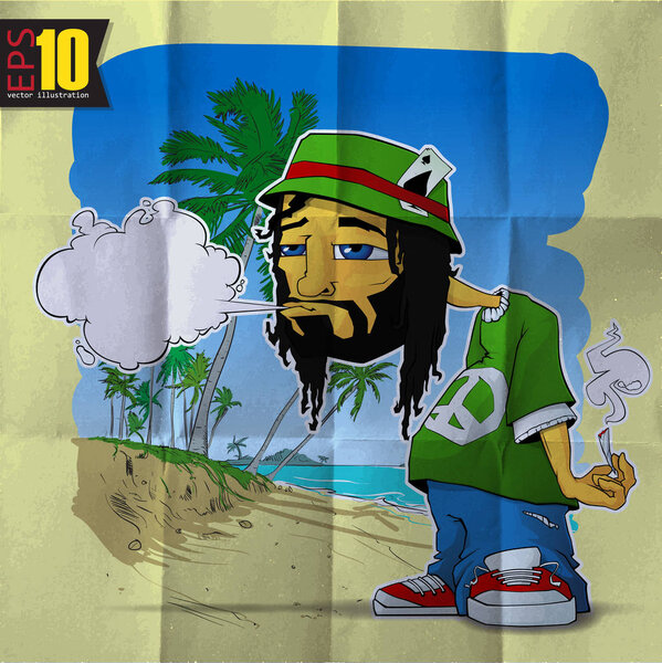 EPS10 vintage background with rasta character 