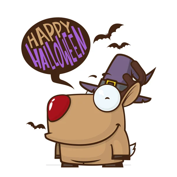 Halloween Üdvözlés Kártya Val Karikatúra Szarvas Vektoros Illusztráció Jogdíjmentes Stock Illusztrációk