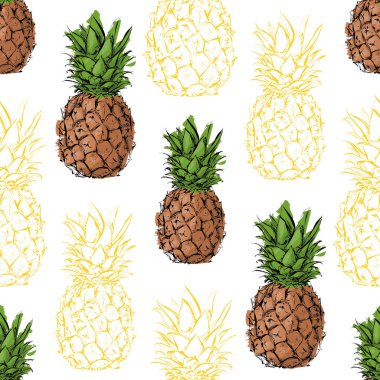 Ananaslı kusursuz desen. Vektör illüstrasyonu