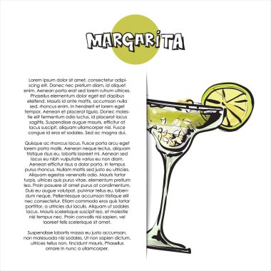 Margarita kokteylel çizilmiş illüstrasyon. Poster. Çizim stili. Vektör çizimi