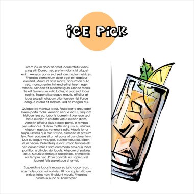 Buz kıracağı kokteyl el çizilmiş illüstrasyon. Poster. Çizim stili. Vektör çizimi