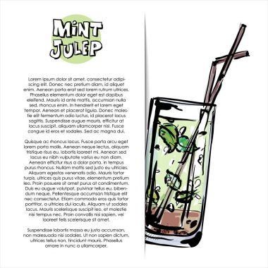 Nane julep kokteyl el çizilmiş illüstrasyon. Poster. Çizim stili. Vektör çizimi
