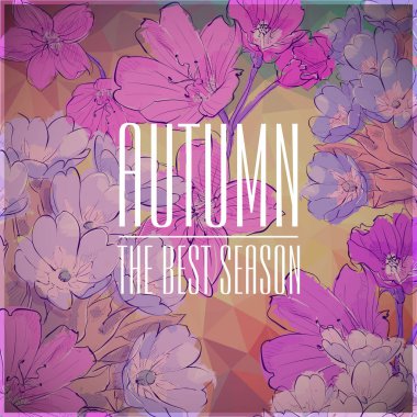 Güzel çiçekler ile Çiçek sonbahar kartı. Vektör çizimi.