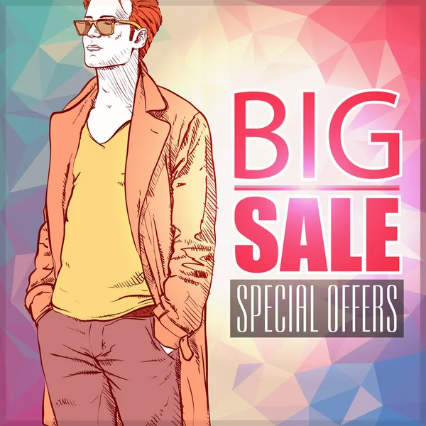 Big Sale Banner Trendy Boy Vector Illustration — Stock Vector