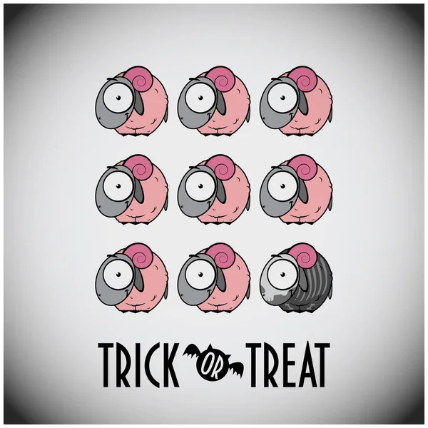 Trick Treat Halloween Set Cute Cartoon Sheep — Stock Vector