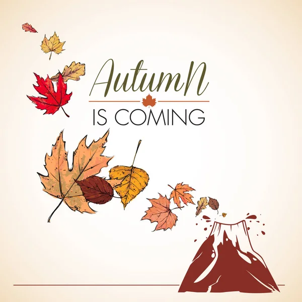 Automne Arrive Illustration Vectorielle Volcan Des Feuilles — Image vectorielle