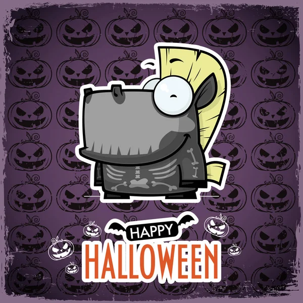 Halloween Wenskaart Met Cartoon Paard Vector Illustratie — Stockvector