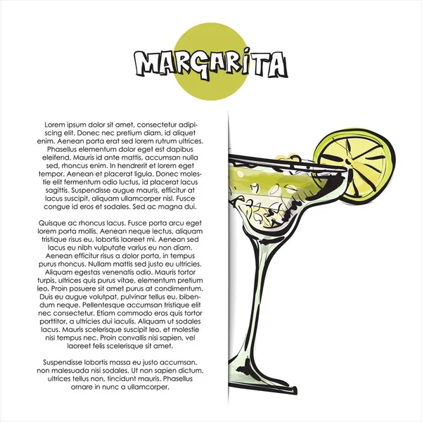 Illustrazione Disegnata Mano Cocktail Margarita Poster Stile Schizzo Illustrazione Vettoriale — Vettoriale Stock