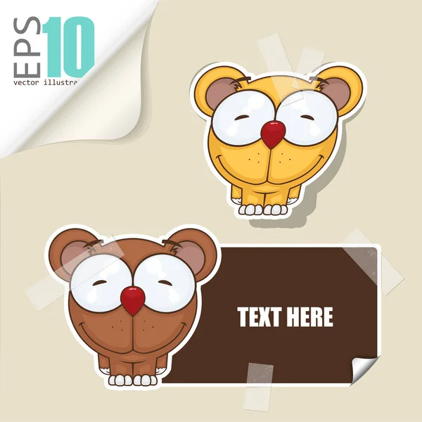 Set of message card with cartoon bear and paper bear fixed with — Stock Vector