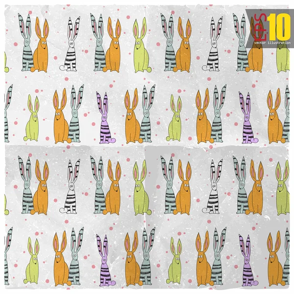 Eps10 Fondo Vintage Con Lindos Conejos Coloridos — Archivo Imágenes Vectoriales