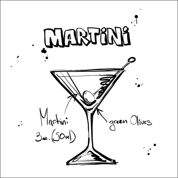 Kokteyl el çekilmiş resmi. Martini. vektör toplama. — Stok Vektör