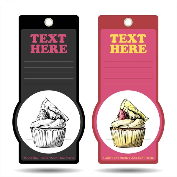 Tags avec délicieux cupcake. Illustration vectorielle . — Image vectorielle