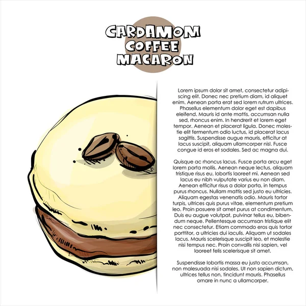 Handritad Affisch Med Franska Kardemumma Coffee Macaroon Vektor Illustration — Stock vektor