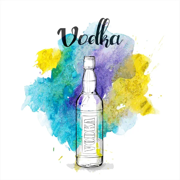 Disegno a mano della bottiglia di voka. Illustrazione vettoriale . — Vettoriale Stock