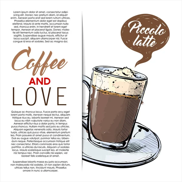 Handgezeichnetes Poster Mit Text Und Piccolo Latte Kaffee Vektorillustration — Stockvektor