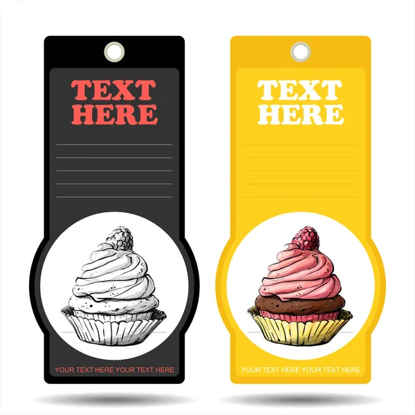 Tags avec délicieux cupcake. Illustration vectorielle . — Image vectorielle