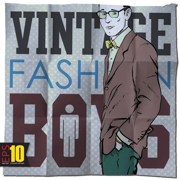 Chico Con Estilo Sobre Fondo Grunge Moda Vintage Ilustración Vectorial — Archivo Imágenes Vectoriales