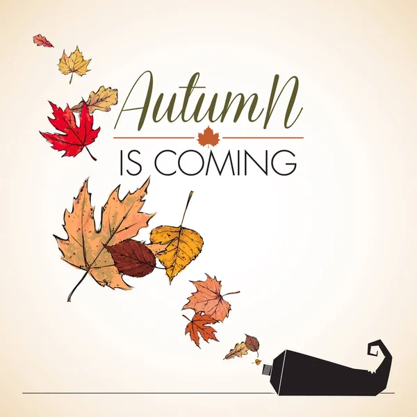 Herbst Kommt Vektor Illustration Von Rohr Und Blättern — Stockvektor