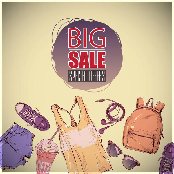 Big Sale Vector Poster Fashion Accessories — Stock Vector