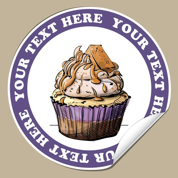 Sticker avec cupcake savoureux (style croquis). Illustration vectorielle . — Image vectorielle