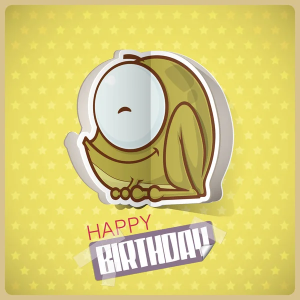 Birthday greeting card with cartoon frog character cut out from — Stock Vector