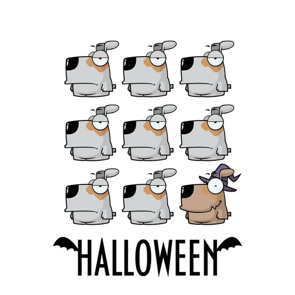 Biglietto Auguri Halloween Con Cani Dei Cartoni Animati Illustrazione Vettoriale — Vettoriale Stock