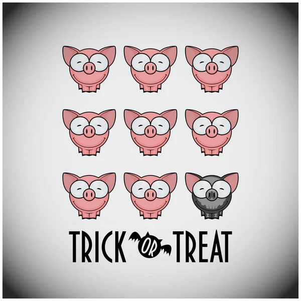 Truco Tratar Halloween Conjunto Con Lindos Cerdos Dibujos Animados — Vector de stock