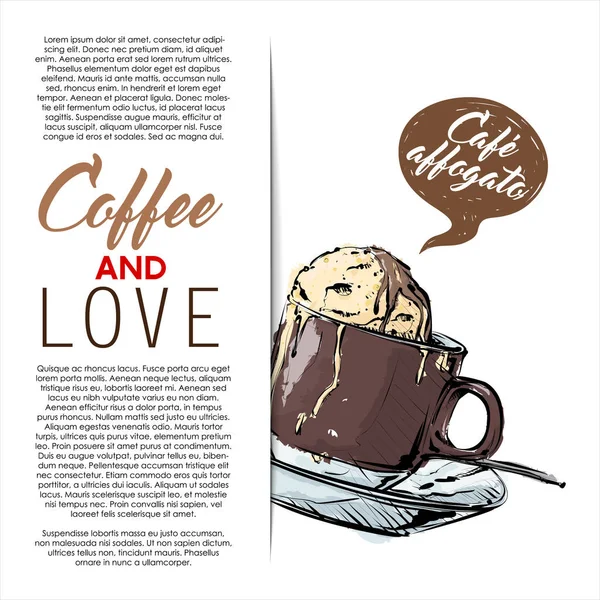 Cartaz Desenhado Mão Com Texto Café Affogato Café Ilustração Vetorial — Vetor de Stock