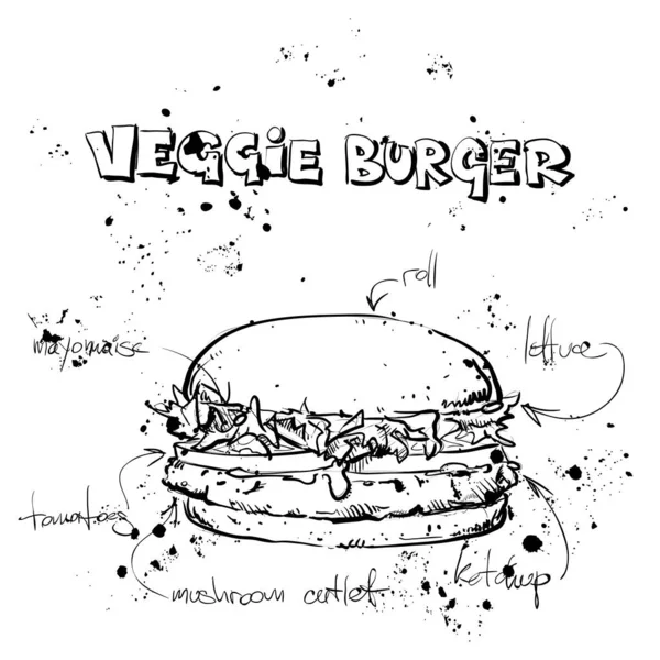 Cool hamburger savoureux. Style croquis. Illustration vectorielle . — Image vectorielle