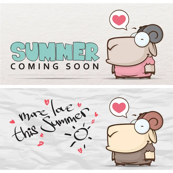 漫画の羊のキャラクターと夏のベコルカード. — ストックベクタ