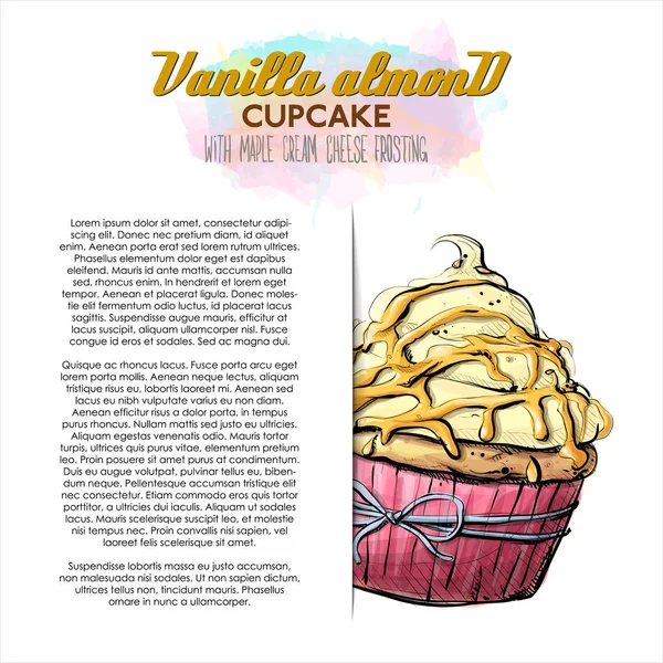 Handritad Illustration Vaniljcupcake Affisch Skiss Stil Vektor Illustration — Stock vektor