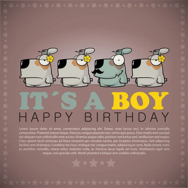 Cartão feliz engraçado da saudação do aniversário com cães bonitos dos desenhos animados . — Vetor de Stock