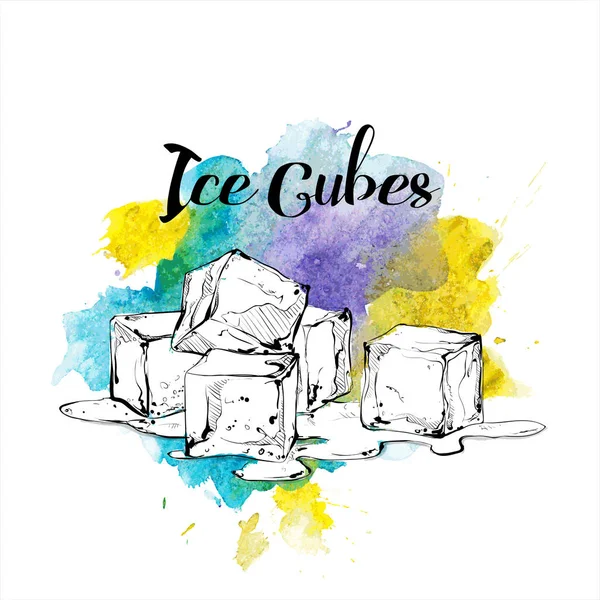Cubi di ghiaccio disegnati a mano. Illustrazione vettoriale . — Vettoriale Stock