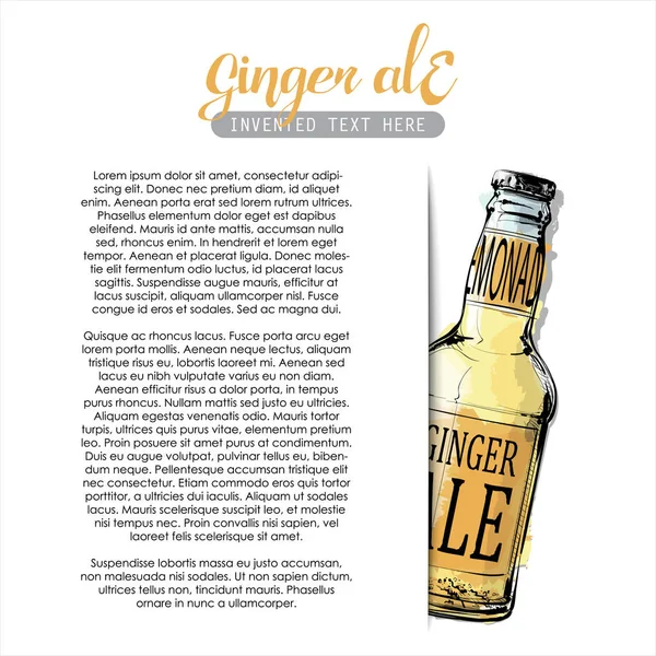 Handritad Banner Med Text Och Flaska Ginger Ale Vektor Illustration — Stock vektor