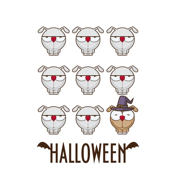 Biglietto Auguri Halloween Con Cani Dei Cartoni Animati Illustrazione Vettoriale — Vettoriale Stock