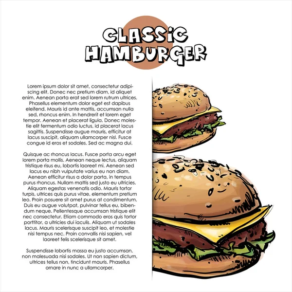 Smakelijke Hamburgers Poster Schets Stijl Vector Illustratie — Stockvector