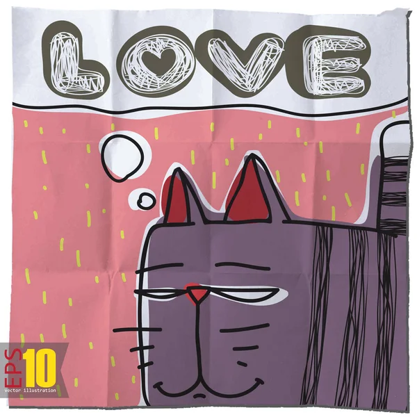Eps10 Vintage Hintergrund Mit Cartoon Katze — Stockvektor